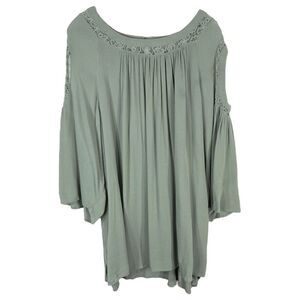 Catherines Plus Size 2X‎ 22W 24W Top Green Cold Shoulder Crepe Crochet Lace 322